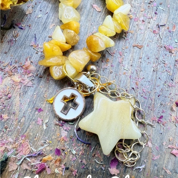 Chunky citrine star charms beaded bohemian bracelet - Picture 1 of 2